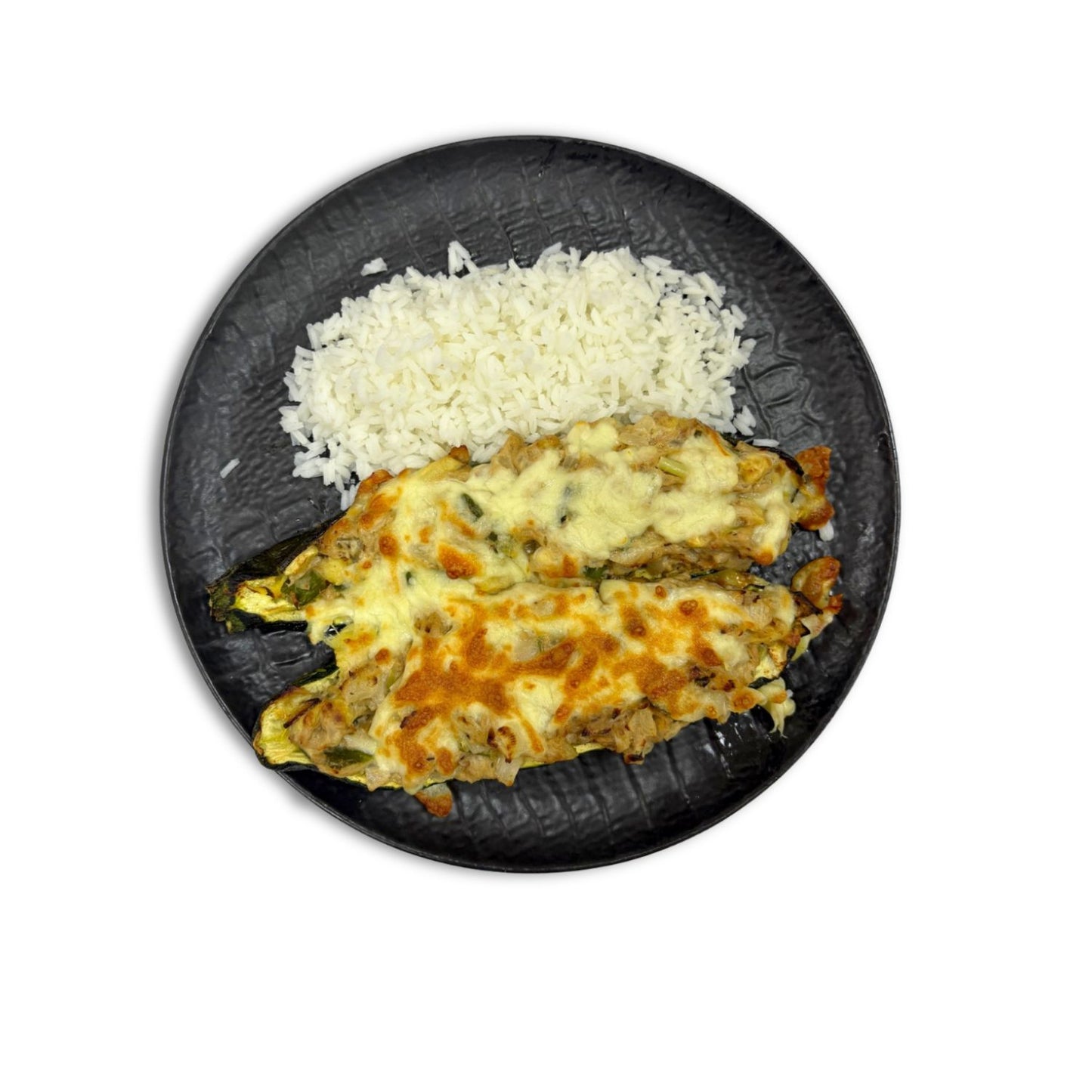 Calabacín relleno de atún con arroz