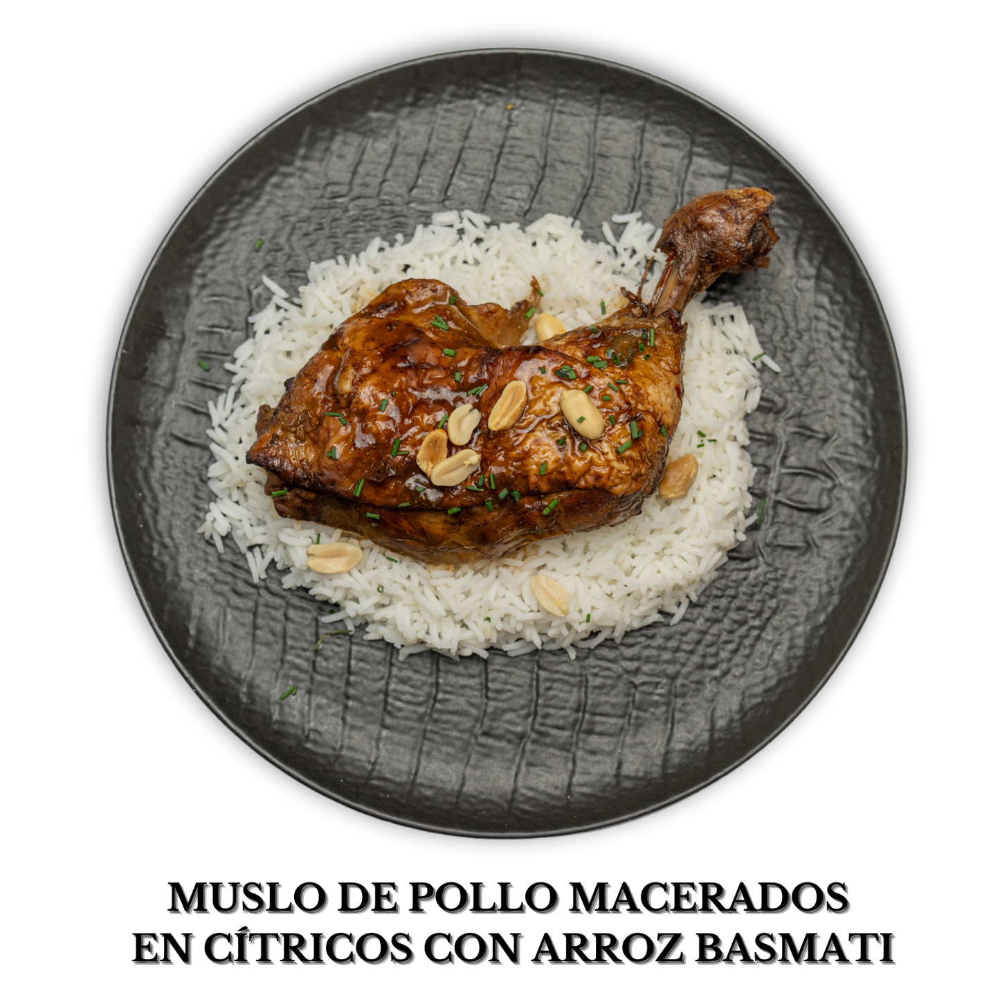 Muslos de pollo macerados en cítricos con arroz basmati (alérgenos :Soja, gluten)
