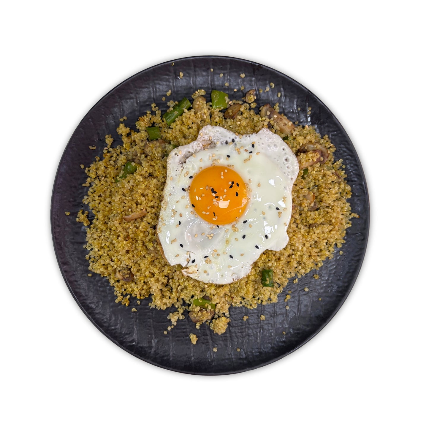 Quinoa con champiñones, huevo a la plancha y espárragos