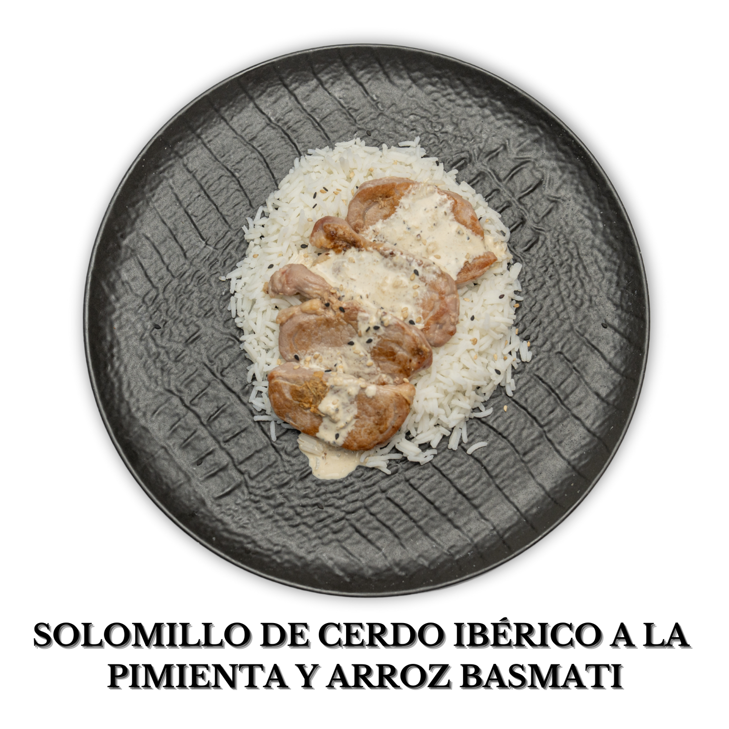 Solomillo de cerdo ibérico con salsa a la pimienta y arroz basmati (alérgenos: Lácteos)