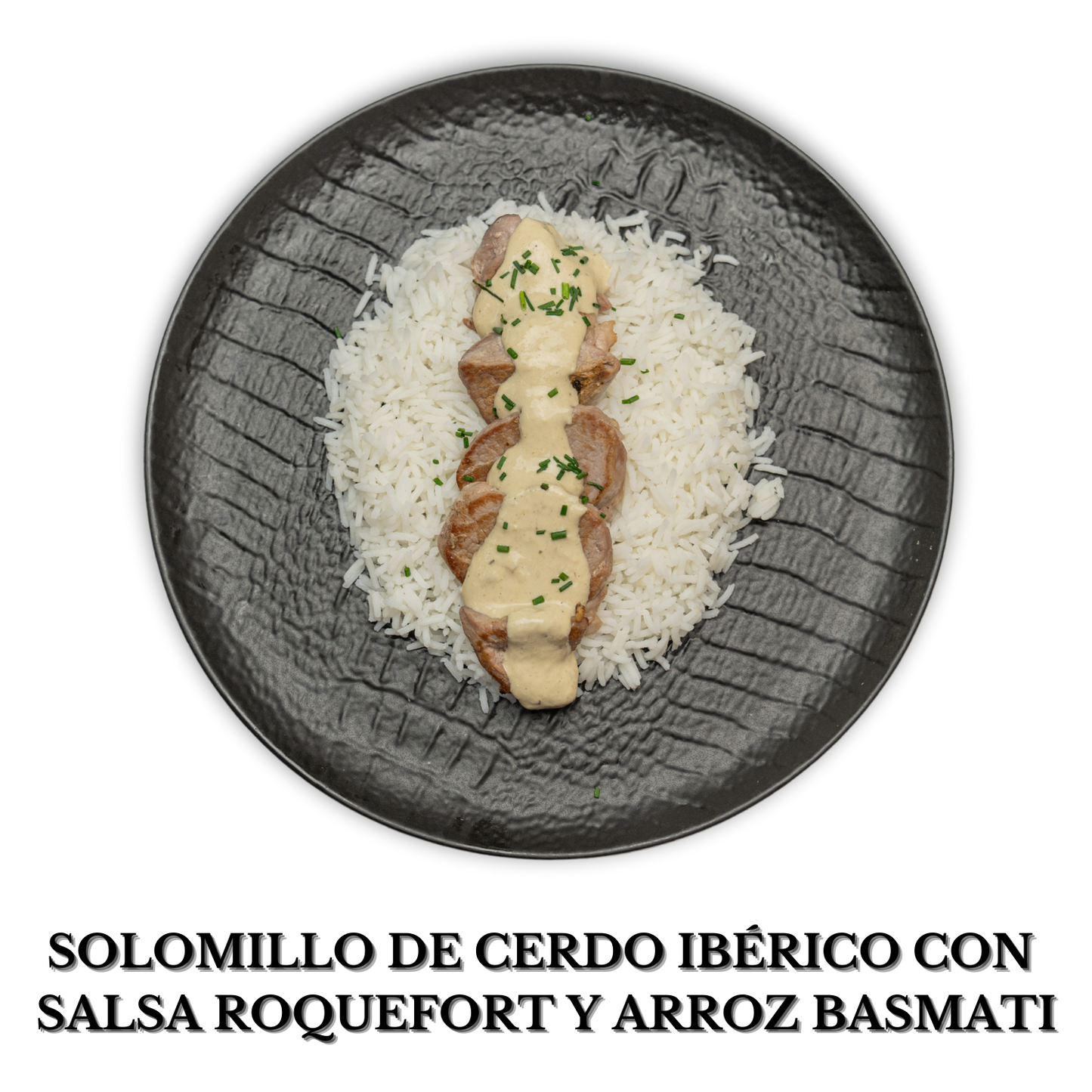 Solomillo de cerdo con salsa roquefort y arroz basmati alérgenos: lácteos