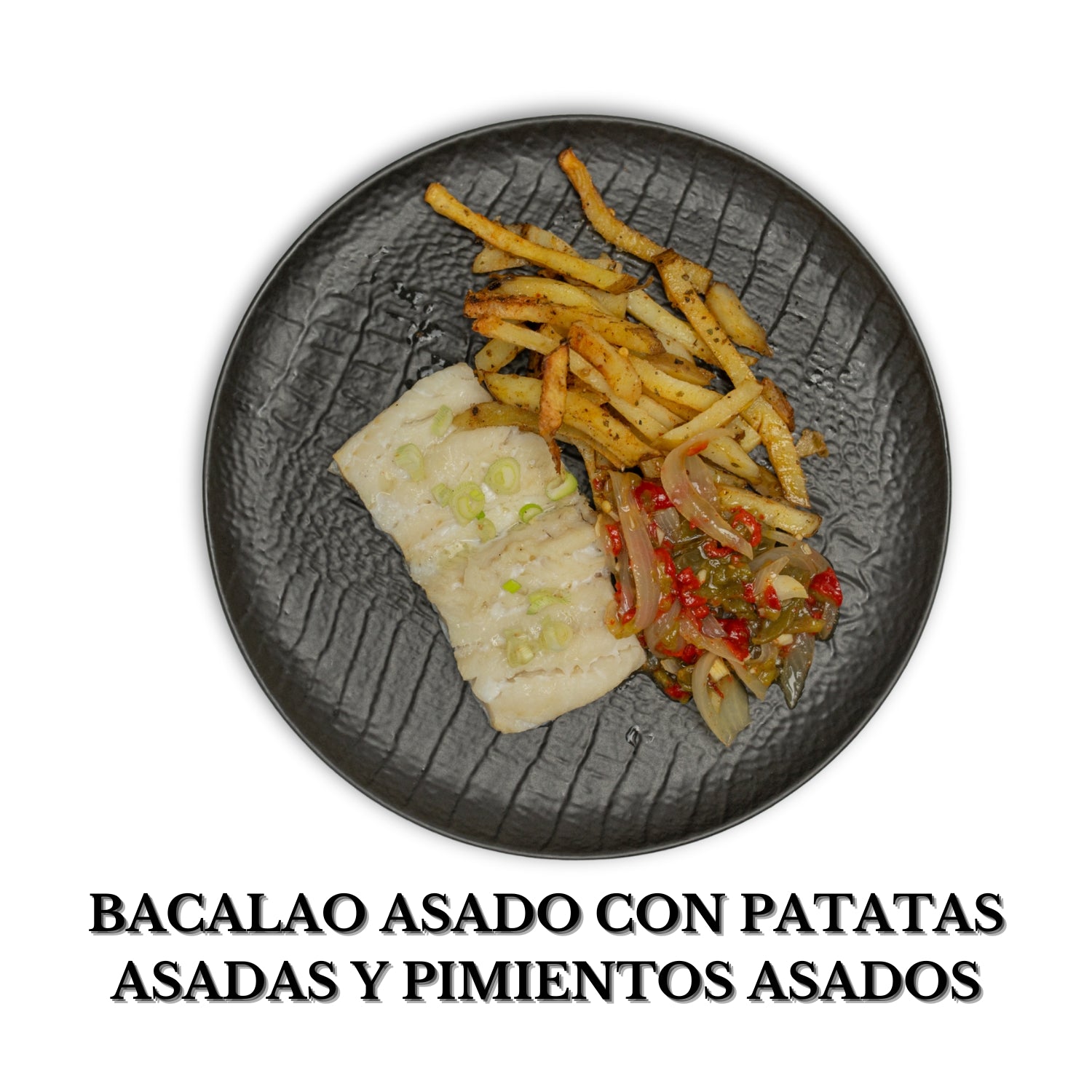 Bacalao asado con patatas asadas y pimientos asados(alérgenos: pescado)