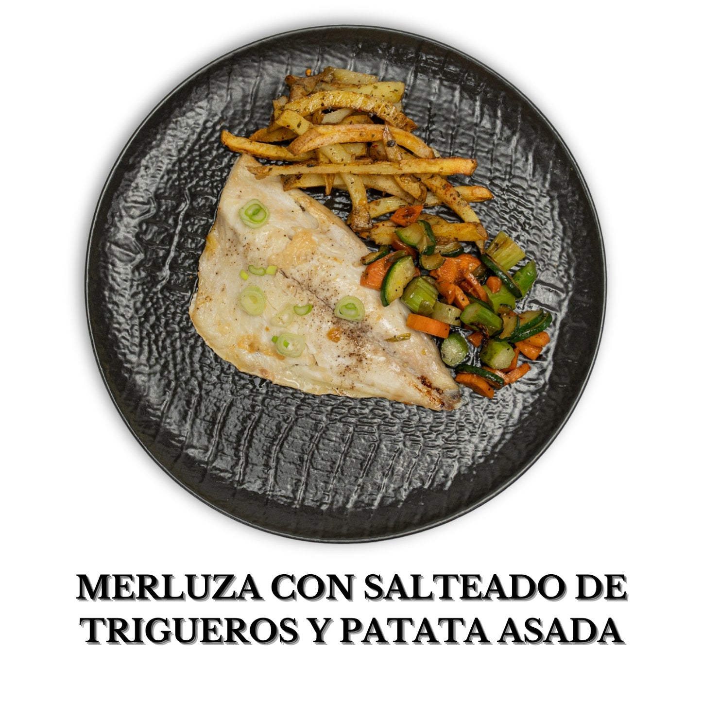 Merluza con salteado de trigueros y patata asada  alérgenos: pescado