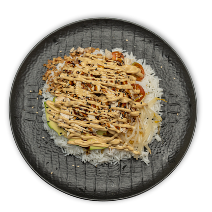 Poké de pollo yakisoba alérgenos: sulfitos, soja, gluten
